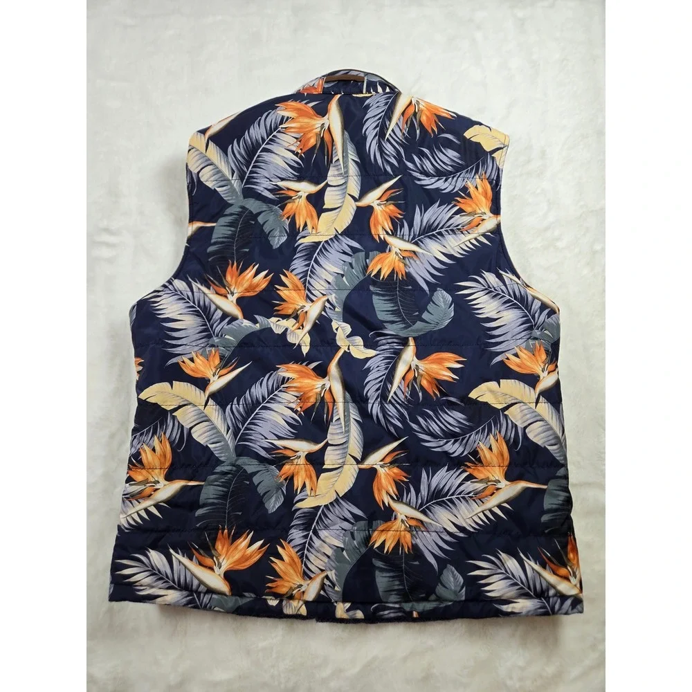 Tommy Bahama Reversible Puffer Vest Blue Herringbone Tropical Floral  XL‎ Layer